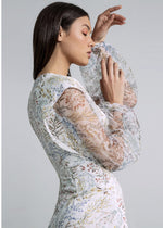 Carregar imagem no visualizador da galeria, Vestido decote em V, mistura de 2 tecidos e padrão floral LEZ A LEZ
