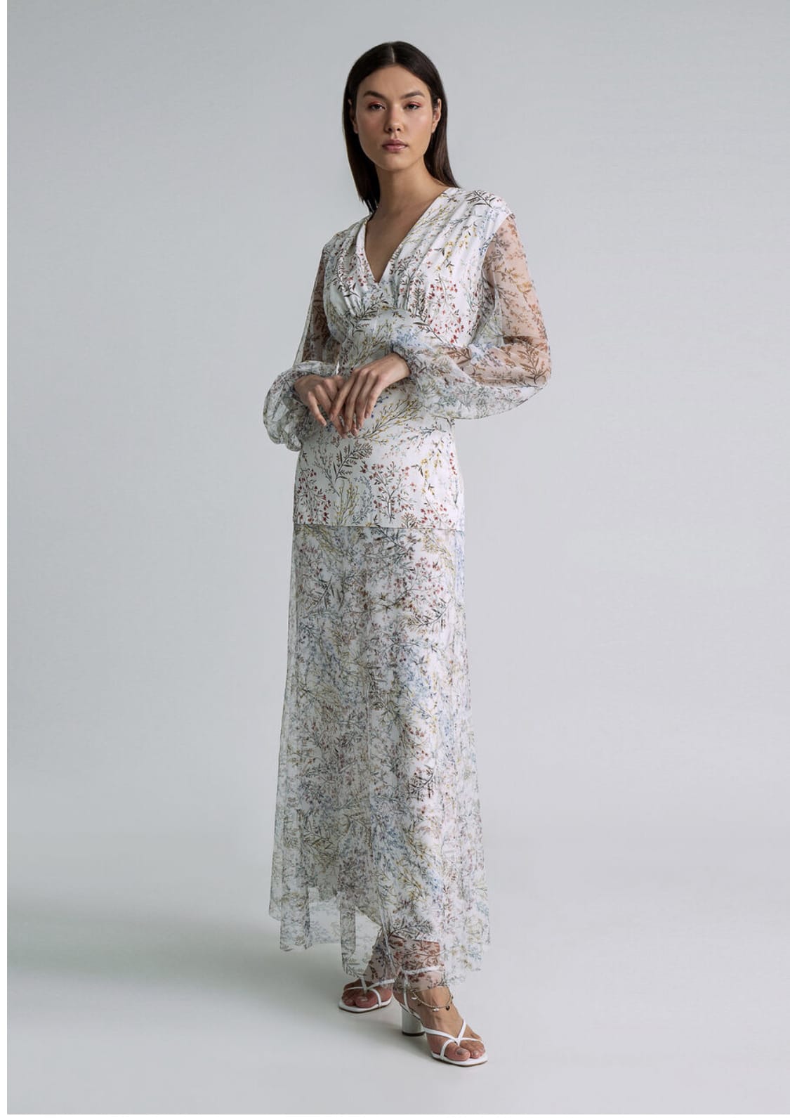 Vestido decote em V, mistura de 2 tecidos e padrão floral LEZ A LEZ